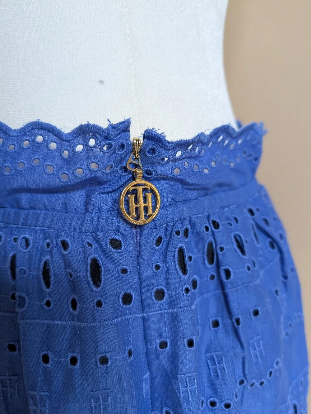 Tommy Hilfiger Blue Eyelet Embroidered Top & Skirt Set Size S